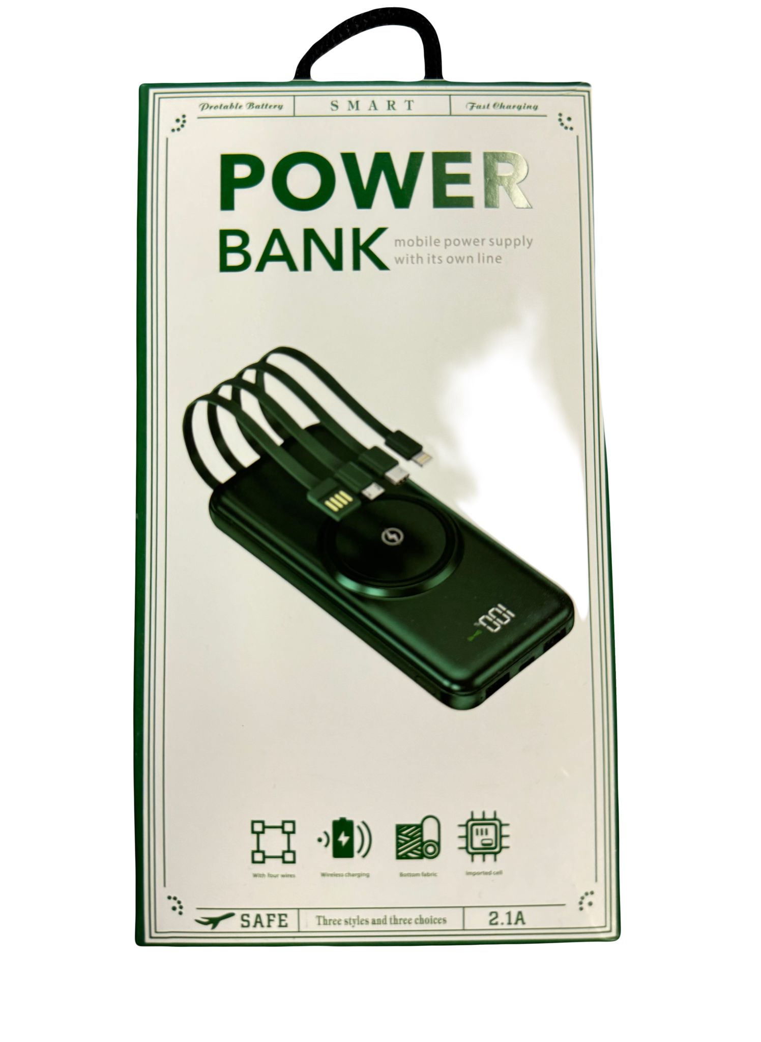 Portable Charger Power Bank with Built-In 4 Cable with Charging by Micro USB Interface