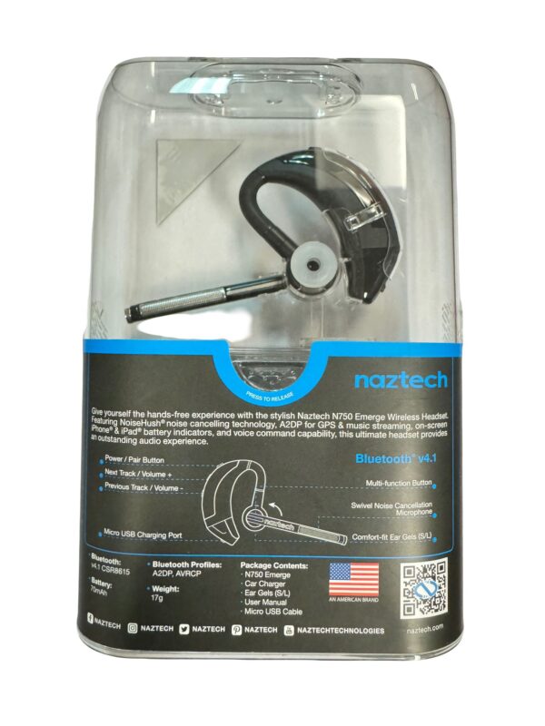 Naztech - Bluetooth Headset Mono n750 Emmerged with Boom Mic Noise Cancelling 7 Hours Talk Over Ear Design - Image 2