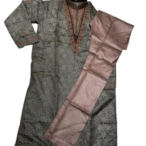 Greenish Gray Golden Silk Pajama Set with Beads, Sequins and Embroidery Men's Sherwani