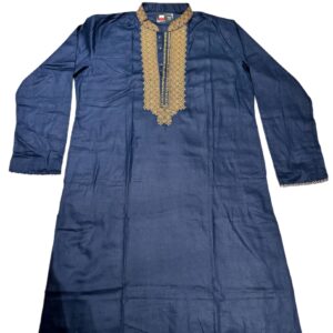 Navy Blue Cotton Kurta with Embroidery Work