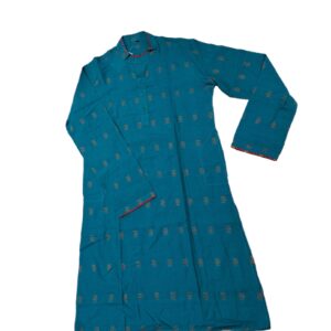 Ready To Wear Men Cotton Blue Kurta With Golden Prints