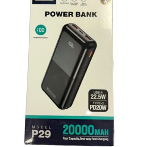 Jellico P29 Power Bank 20000mAh, 100 Digital Display, with Over Voltage Protection